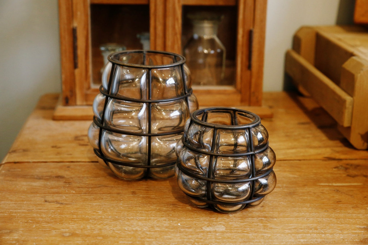 仿舊鐵框玻璃燭台 Antique Metal Frame Candle Stand