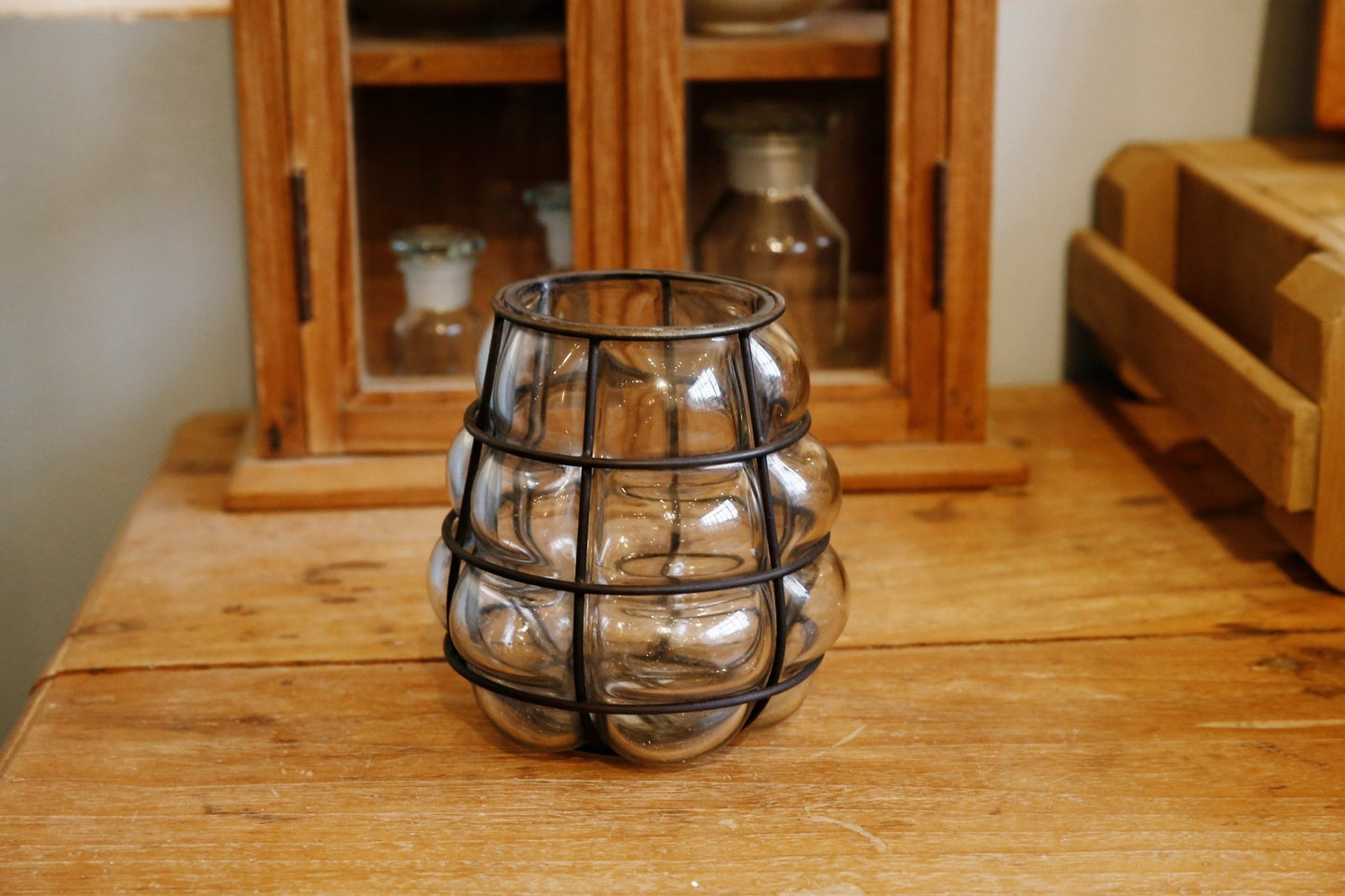 仿舊鐵框玻璃燭台 Antique Metal Frame Candle Stand