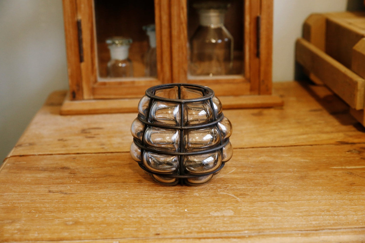 仿舊鐵框玻璃燭台 Antique Metal Frame Candle Stand